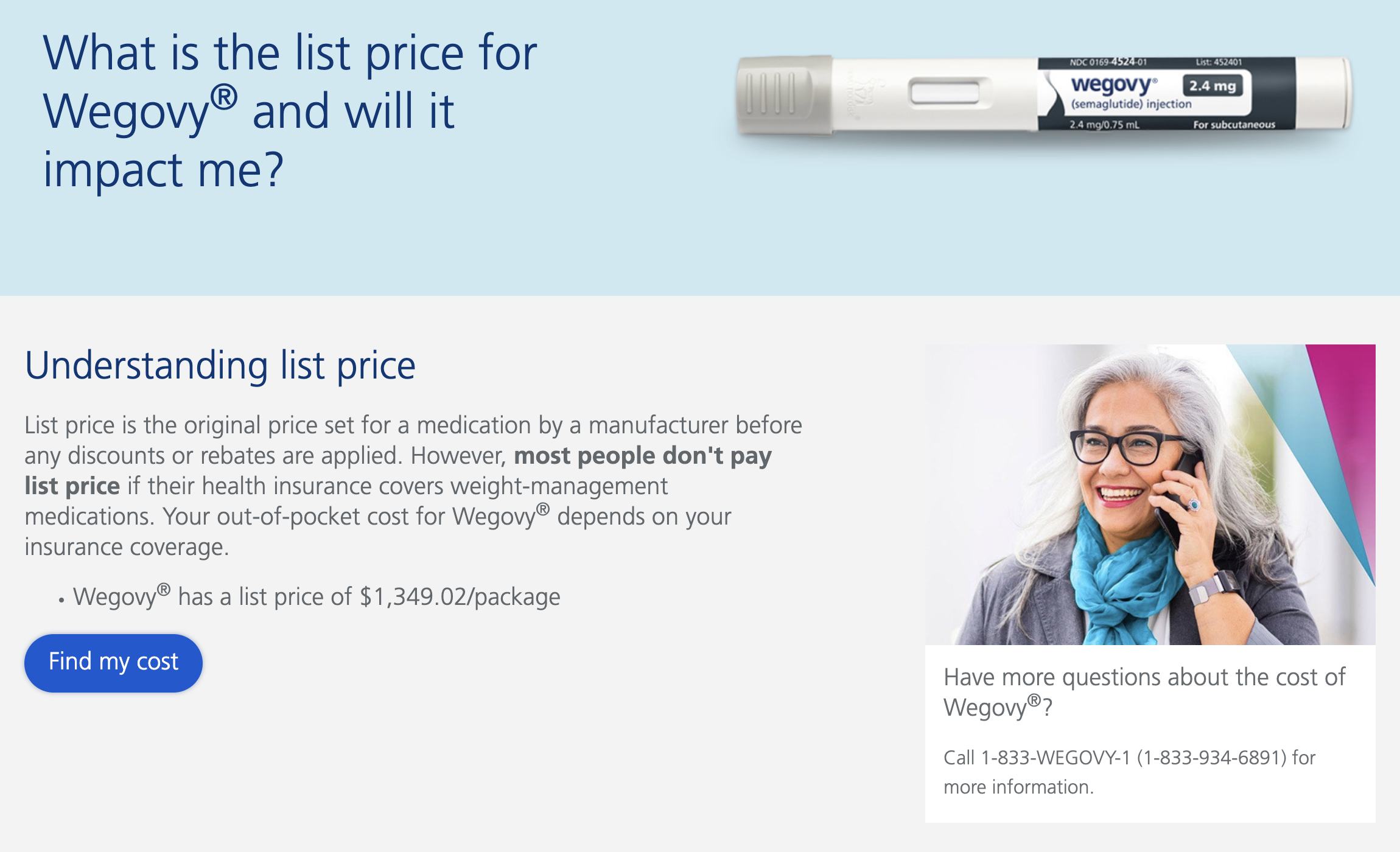 Wegovy list price is $1349.02